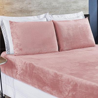 Jogo Cama Lençol Casa Scarpa Biasoft Queen Manta Flannel Quente 3 Peças - Rosa