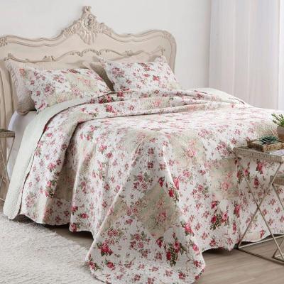Kit Cobre Leito Colcha Mix Queen Estampado Dupla Face Floral 3 Peças - Isabela