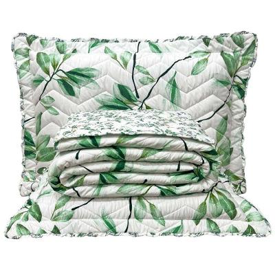 Kit Cobre Leito Colcha Casa Scarpa Classics King Dupla Face Percal 300 Fios Estampado 3 Peças - Flores Verde