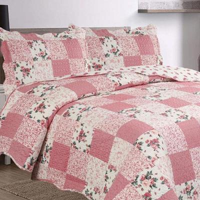 Kit Cobre Leito Colcha Mix Queen Estampado Dupla Face Floral 3 Peças - Natália