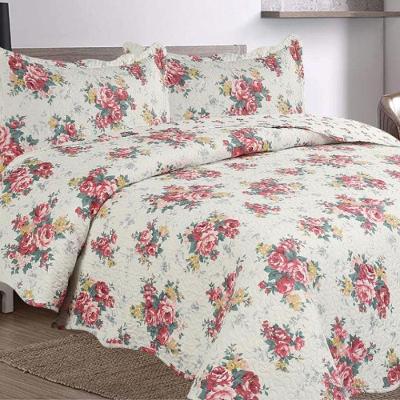 Kit Cobre Leito Colcha Mix Queen Estampado Dupla Face Floral 3 Peças - Maracris