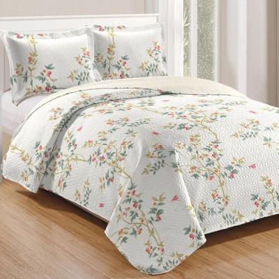 Kit Cobre Leito Colcha Mix Queen Estampado Dupla Face Floral 3 Peças - Mônica