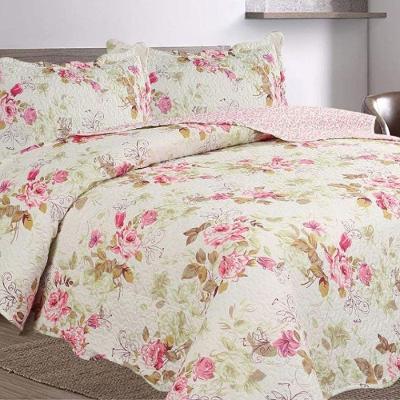 Kit Cobre Leito Colcha Mix Queen Estampado Dupla Face Floral 3 Peças - Mariela