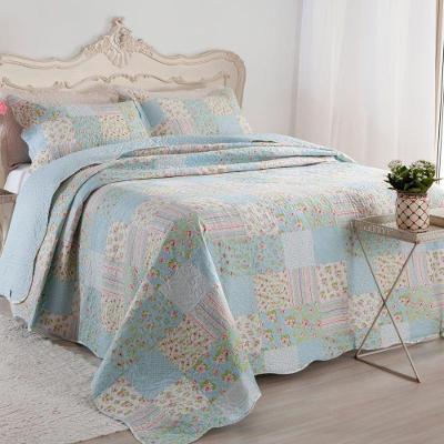 Kit Cobre Leito Colcha Mix Queen Estampado Dupla Face Floral 3 Peças - Karina