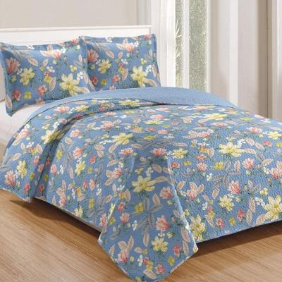 Kit Cobre Leito Colcha Mix Queen Estampado Dupla Face Floral 3 Peças - Leona