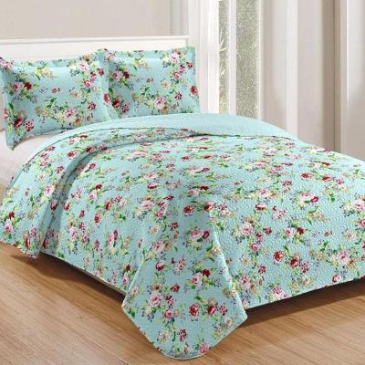 Kit Cobre Leito Colcha Mix Queen Estampado Dupla Face Floral 3 Peças - Luiza