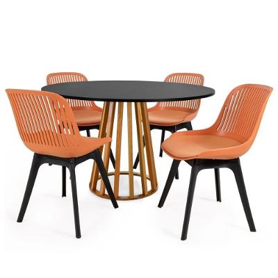 Conjunto Mesa De Jantar Redonda Talia Amadeirada Preta 120cm Com 4 Cadeiras Design Marcela - Marrom