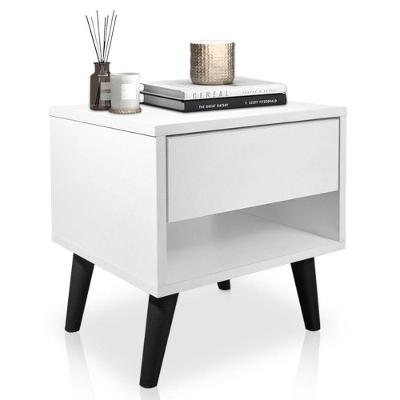 Mesa De Cabeceira 1 Gaveta 38 Cm Mdf Branco Pés Palito Mp