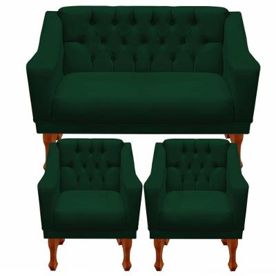 Kit Namoradeira + 2 Poltrona Decorativa Grécia Dritex Suede Verde