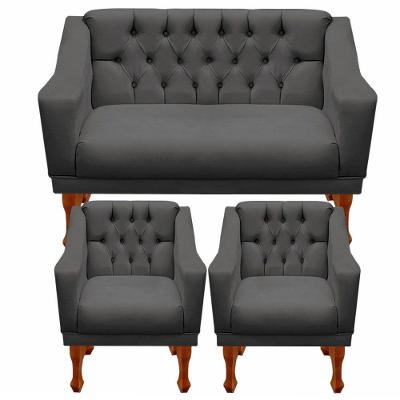 Kit Namoradeira + 2 Poltrona Decorativa Grécia Dritex Suede Cinza