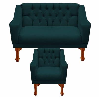 Kit Namoradeira + 1 Poltrona Decorativa Grécia Dritex Suede Azul