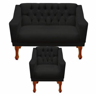 Kit Namoradeira + 1 Poltrona Decorativa Grécia Dritex Sintético Preto