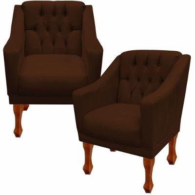 Kit 02 Poltronas Decorativa Resistente Grécia Dritex Sintético Marrom