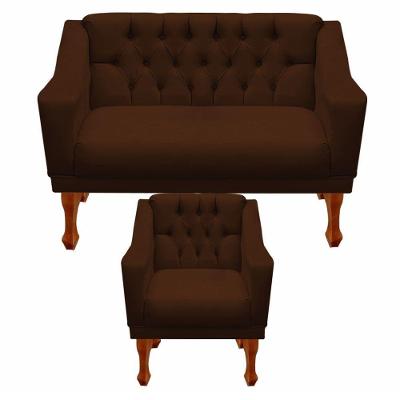 Kit Namoradeira + 1 Poltrona Decorativa Grécia Dritex Sintético Marrom