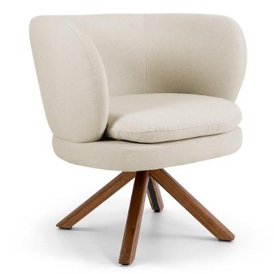 Poltrona Decorativa Sala De Estar Melissa Base Giromad Giratória C-107 Linho Bege - Domi