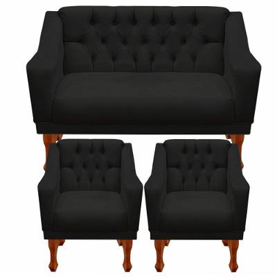 Kit Namoradeira + 2 Poltrona Decorativa Grécia Dritex Sintético Preto