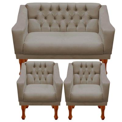 Kit Namoradeira + 2 Poltrona Decorativa Grécia Dritex Suede Cappuccino