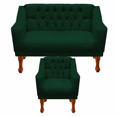 Kit Namoradeira + 1 Poltrona Decorativa Grécia Dritex Suede Verde