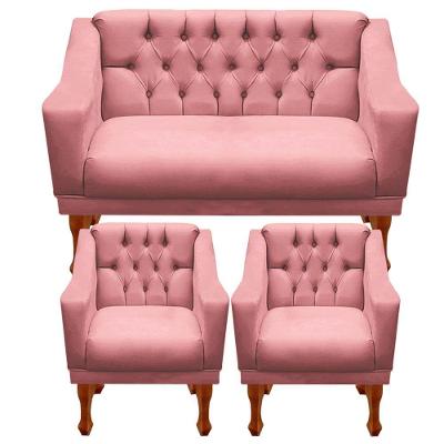 Kit Namoradeira + 2 Poltrona Decorativa Grécia Dritex Suede Rose