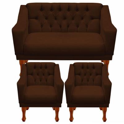 Kit Namoradeira + 2 Poltrona Decorativa Grécia Dritex Sintético Marrom