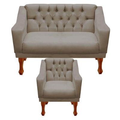 Kit Namoradeira + 1 Poltrona Decorativa Grécia Dritex Suede Cappuccino