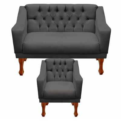 Kit Namoradeira + 1 Poltrona Decorativa Grécia Dritex Sintético Cinza