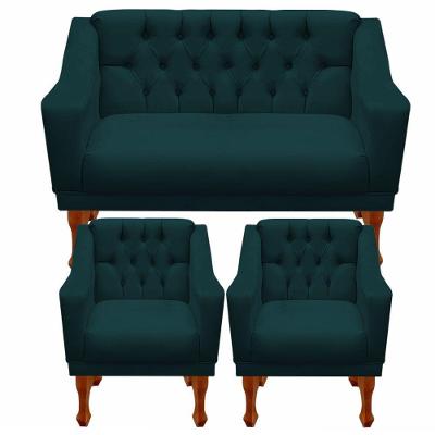 Kit Namoradeira + 2 Poltrona Decorativa Grécia Dritex Suede Azul