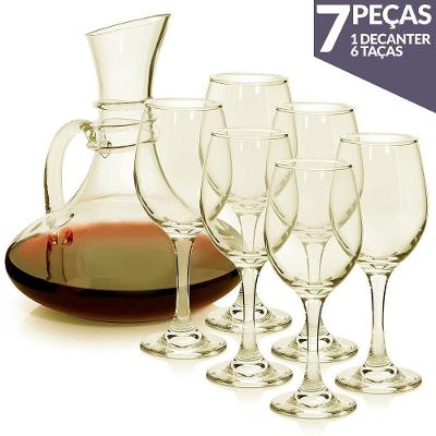 Conjunto De 6 Taças 320ml E Decanter 1,5l Em Vidro Gourmet