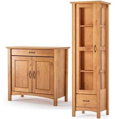 Buffet Aparador 2 Portas 93 Cm E Cristaleira 1 Porta Madeira Maciça Bella Carvalho Fosco