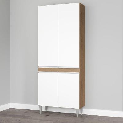 Armário Paneleiro Sabrina 80x202cm 4 Portas Mdp Menu Móveis Avelã Branco