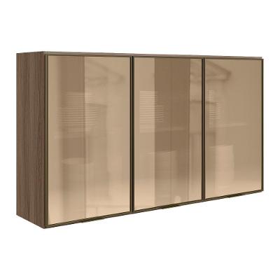 Armario Aereo 3 Portas Vidro Mdf 120 Cm Kali 1219763 Carvalho Toq Nicioli