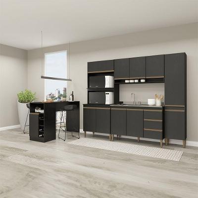 Cozinha Modulada Com Bancada E Torre Quente 5pçs Menu Móveis Preto