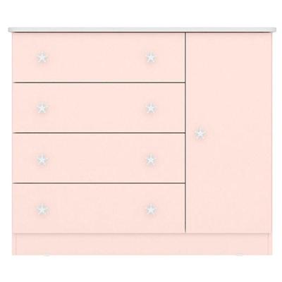Cômoda Sapateira Infantil 1 Porta 4 Gavetas Doce Mel Rosa