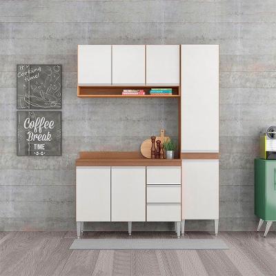 Cozinha Compacta Balcão Paneleiro Sabrina 4pçs Menu Móveis Branco Avelã