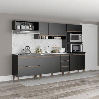 Cozinha Modulada Completa 280cm Sabrina 5 Peças Menu Móveis Preto