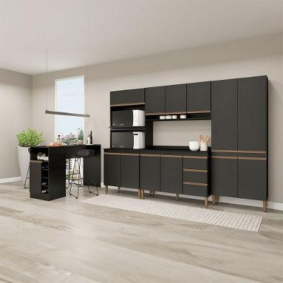 Cozinha Modulada Balcão Multiuso Sabrina 6pçs Menu Móveis Preto