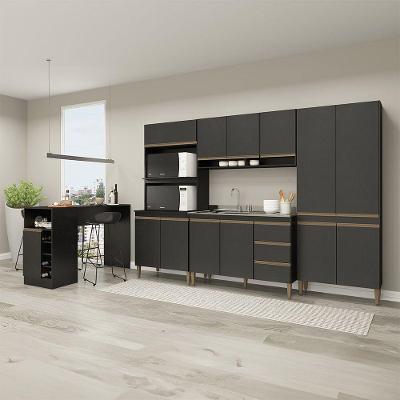 Cozinha Modulada Com Torre Quente Sabrina 5pçs Menu Móveis Preto