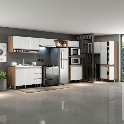Cozinha Completa Modulada Sabrina 360x202cm 7pçs Menu Móveis Branco Avelã
