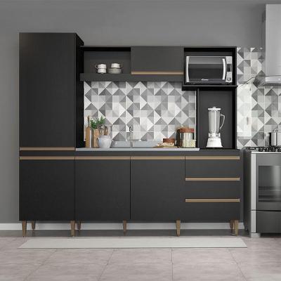 Cozinha Compacta Completa Balcão Paneleiro Mdp Menu Móveis Preto