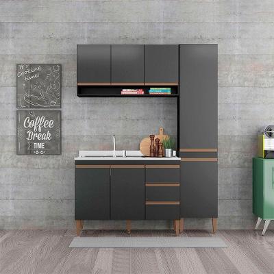 Cozinha Compacta Com Balcão Pia Sabrina 3pçs Mdp Menu Móveis Preto