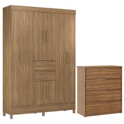 Kit Guarda Roupa Casal 8 Portas Munique Cômoda Atria Amêndola Touch