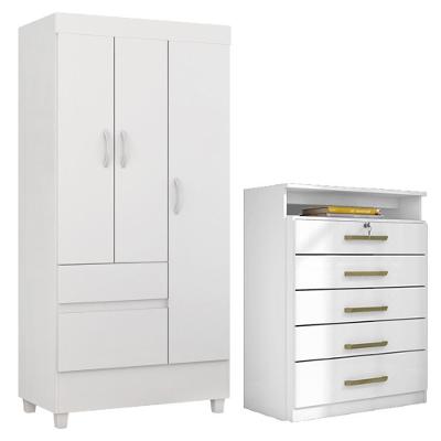 Kit Guarda Roupa Solteiro 3 Portas Wind Cômoda Triunfo Branco