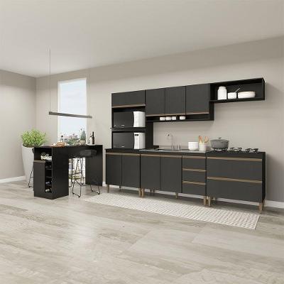 Cozinha Modulada Com Torre Quente Sabrina 6pçs Menu Móveis Preto