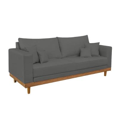Sofá 2 Lugar Base Reforçada Madeira Tecido Suede + Almofada Cinza