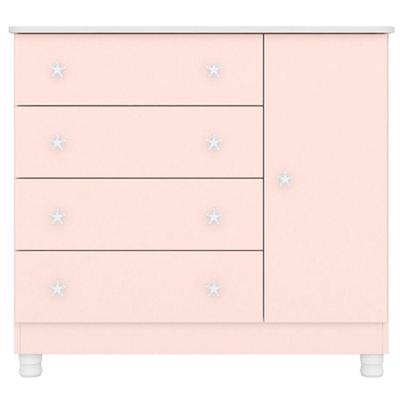 Cômoda Sapateira Infantil 1 Porta 4 Gavetas C/ Pés Doce Mel Rosa