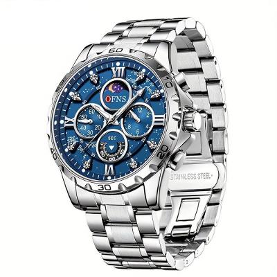 Relógio Masculino Ofns, Esportivo Luxuoso, Seis Agulhas Multifuncionais Prata Azul
