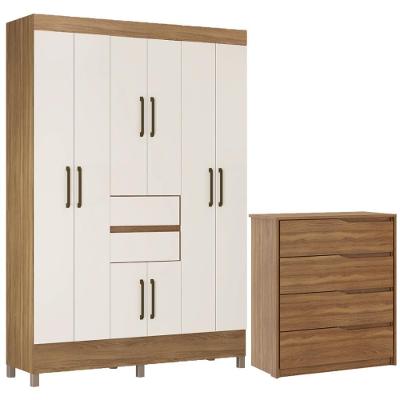 Kit Guarda Roupa Casal 8 Portas Munique Cômoda Atria Amêndola Touch Off White