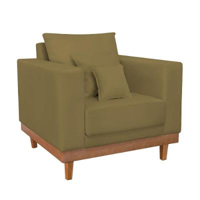 Sofá Poltrona Living Base Madeira Sala Quarto Recepção Suede Capuccino