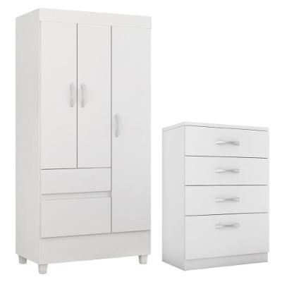 Kit Guarda Roupa Solteiro 3 Portas Wind Cômoda Astral Branco