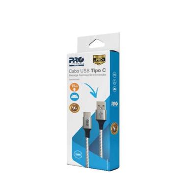 Cabo Carregador Usb Type C 1,5m 3.0a Nylon Causb-150c Cinza Proeletronic